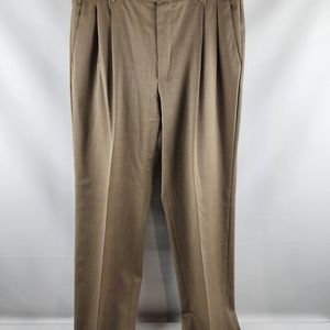 ZANELLA Bennett Men Tan Wool Dress Pants Pleated Front Cuffed Ankles Size 36x32